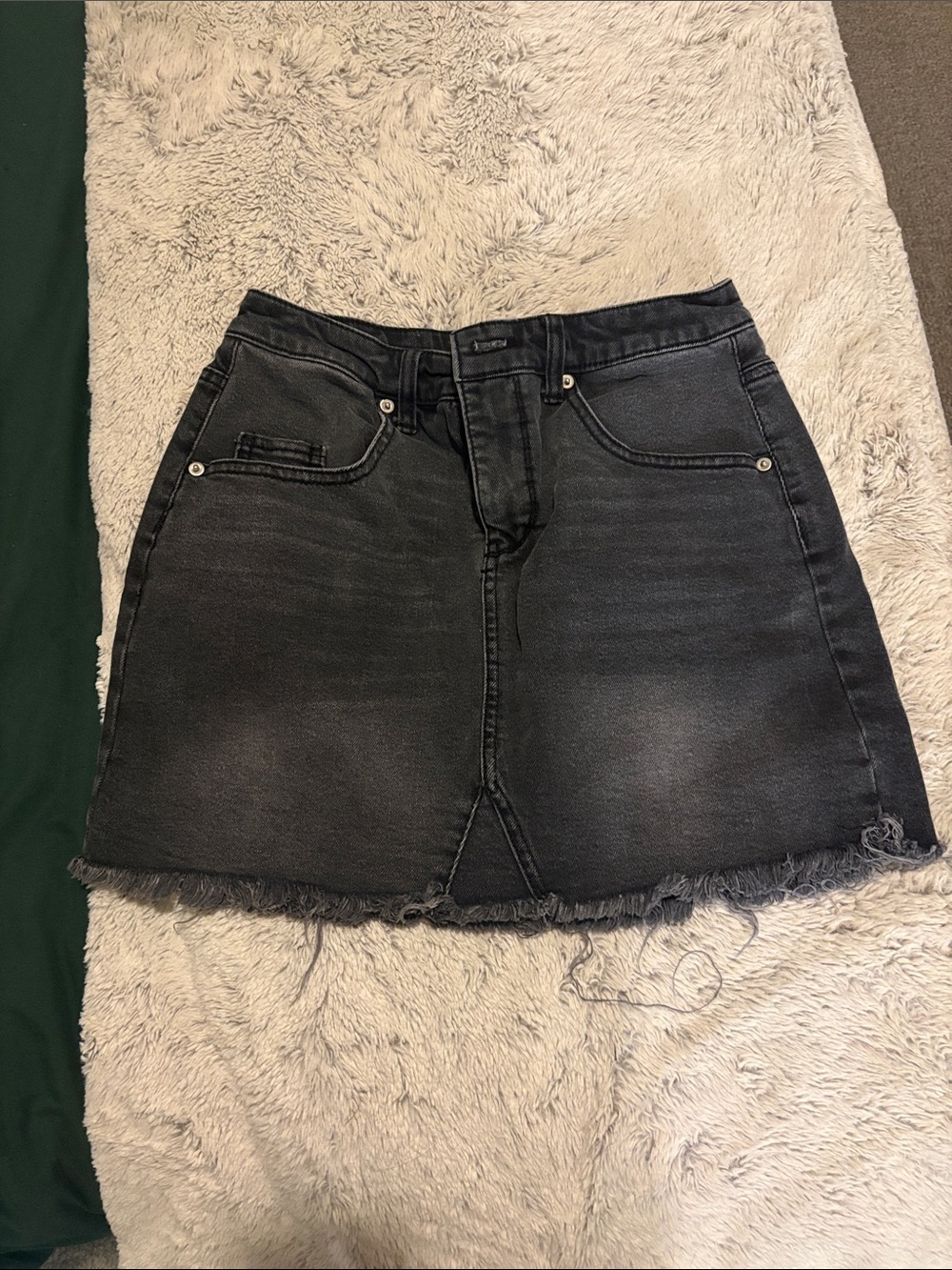 wild fable Black Denim Mini Skirt with Frayed Hem